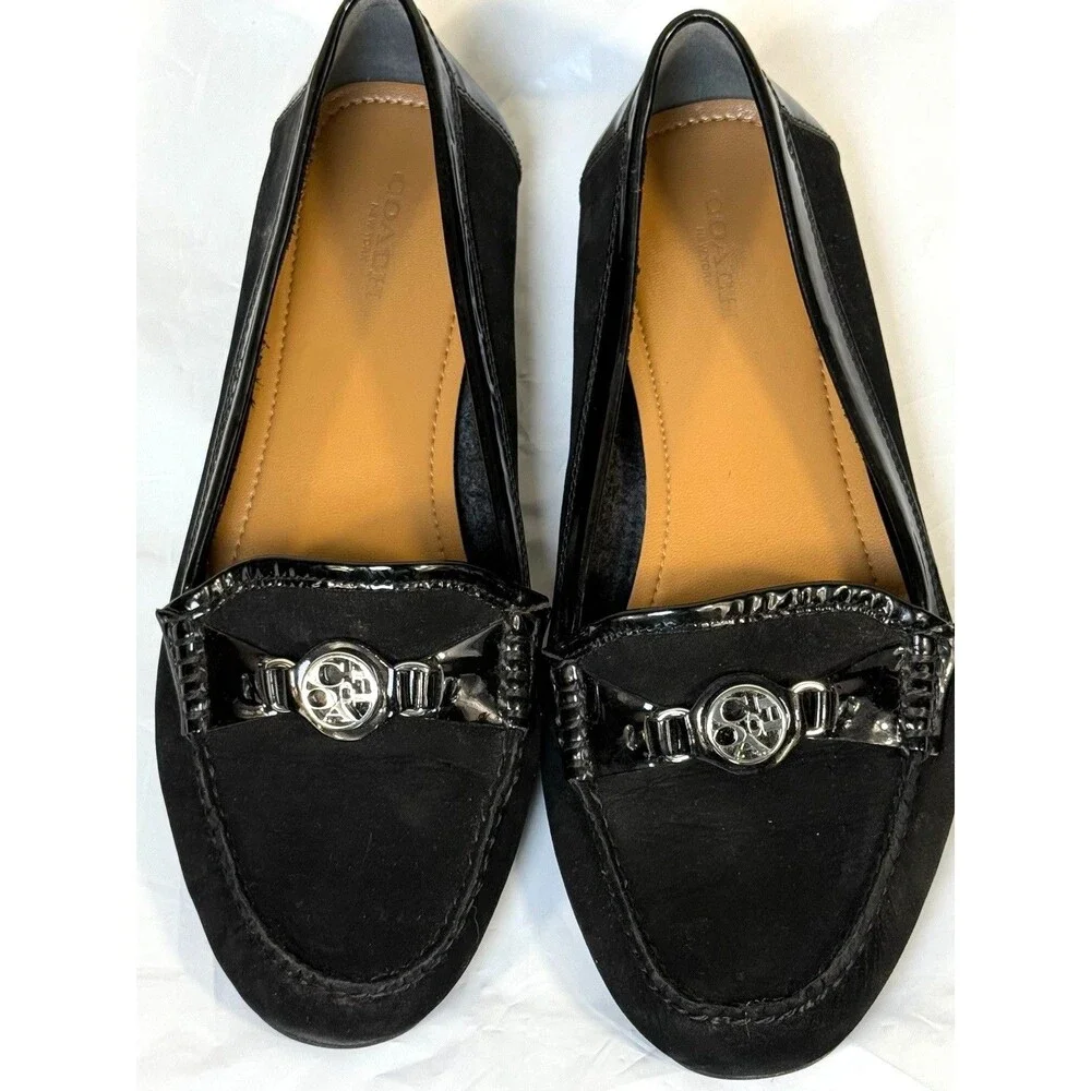 Coach Fonda Black Suede & Patent Leather Loafers Size 10B Minimalist